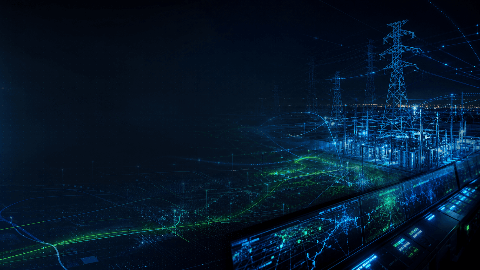 Abstract electric grid infrastructure and operational dashboard background